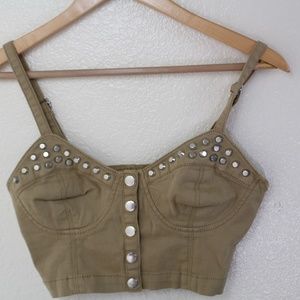 Studded Denim Camisole Top W Spaghetti Strap - image 1